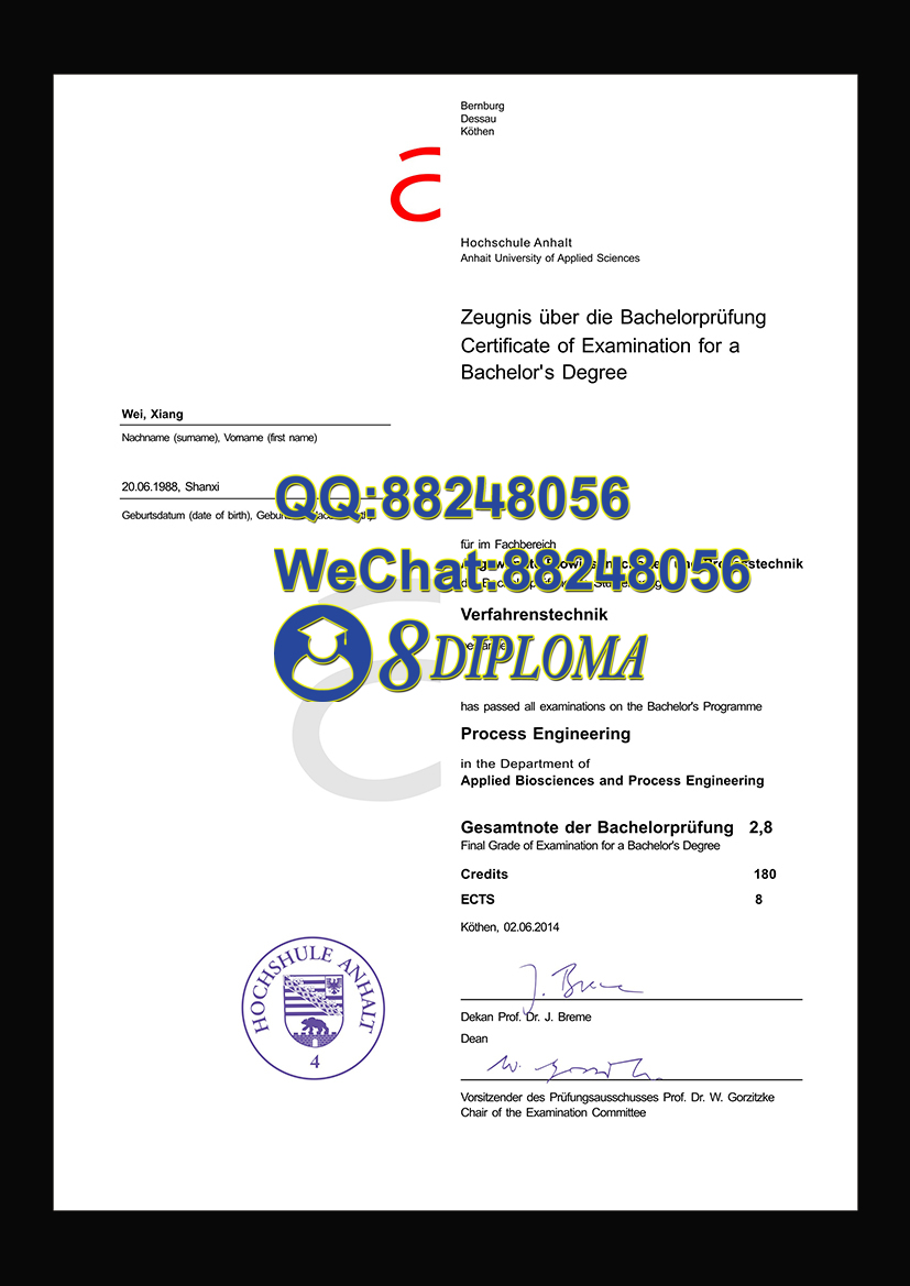 安哈尔特应用科学大学畢業證樣本