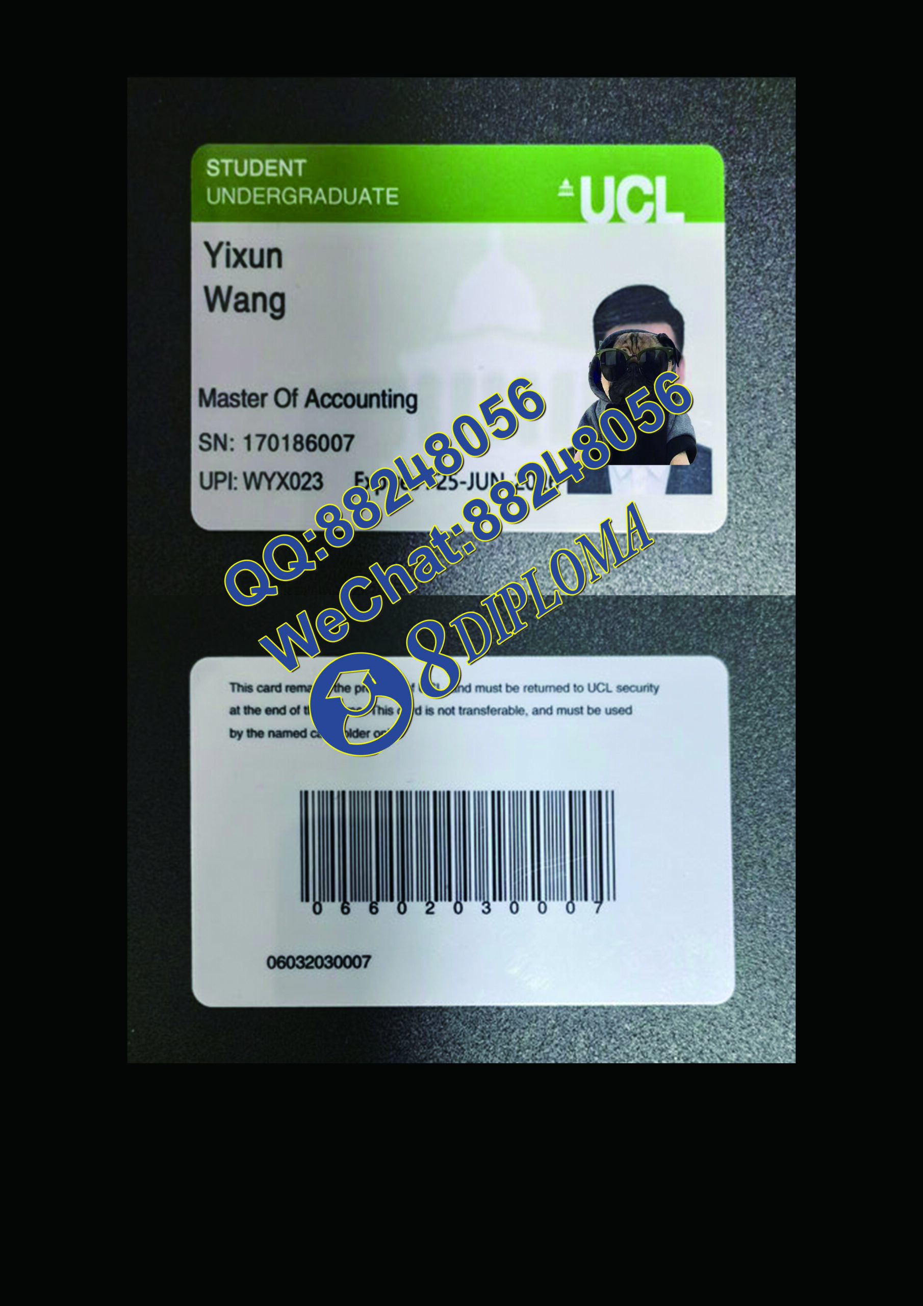 伦敦大学学院本科生学生卡定制