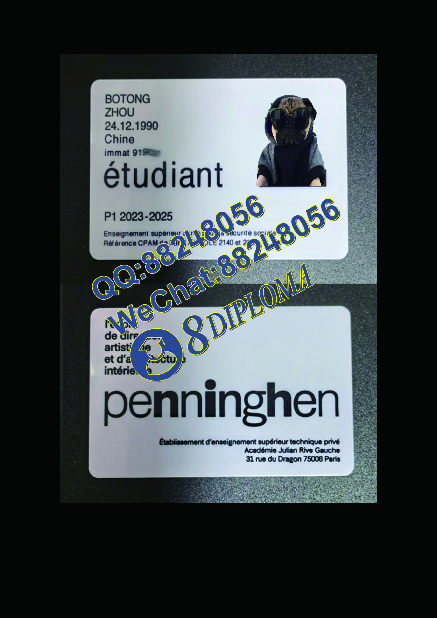 法国艺术设计学院学生证定制