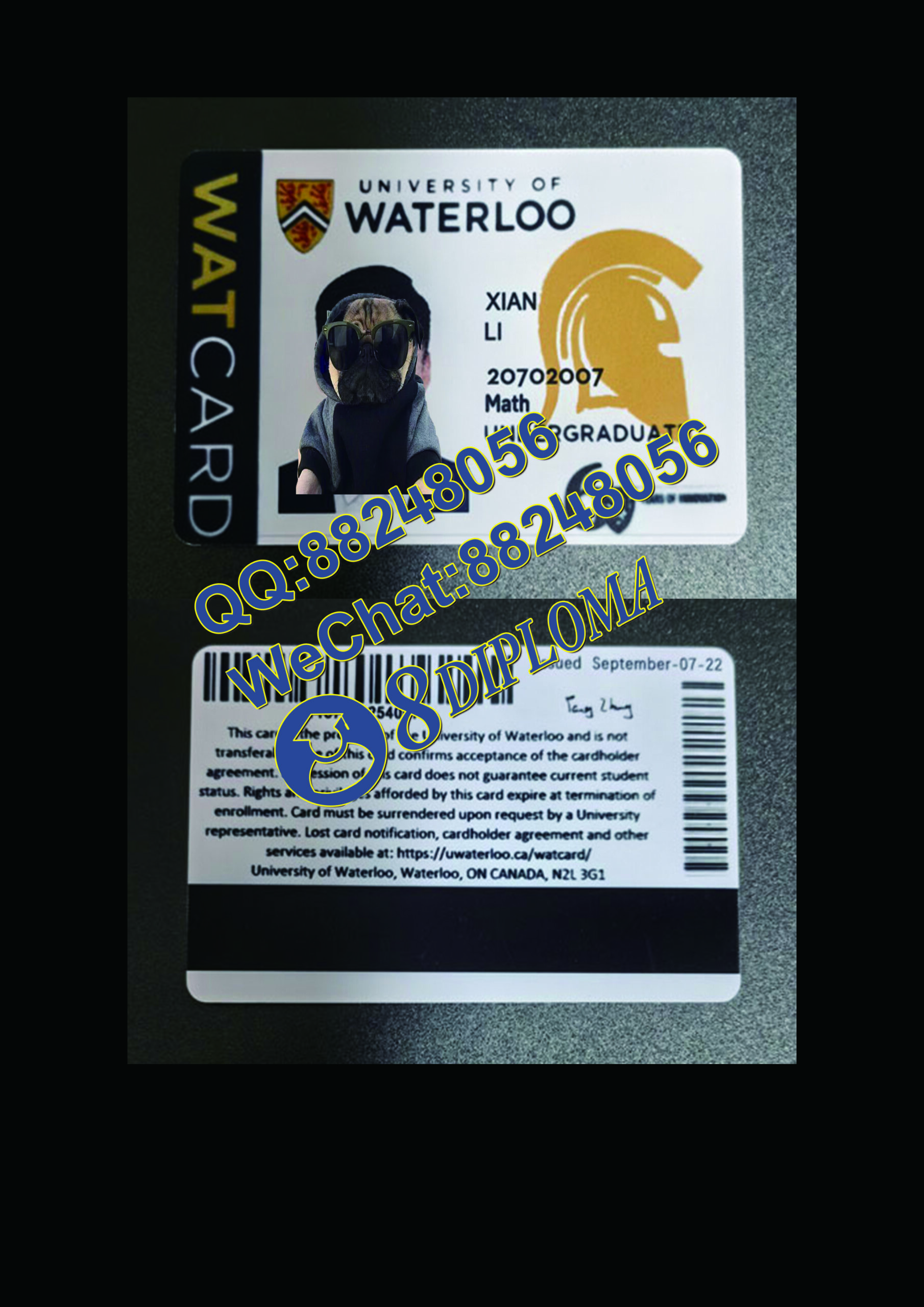 滑铁卢大学学生证定制